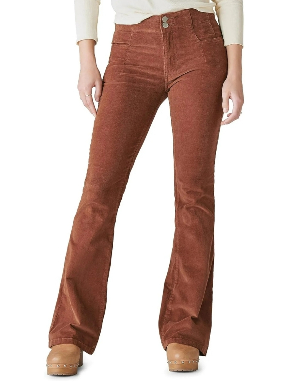 Lucky Brand Womens Cocoa Brown Stevie High Rise Flare Corduroy Pants Size 12/31A